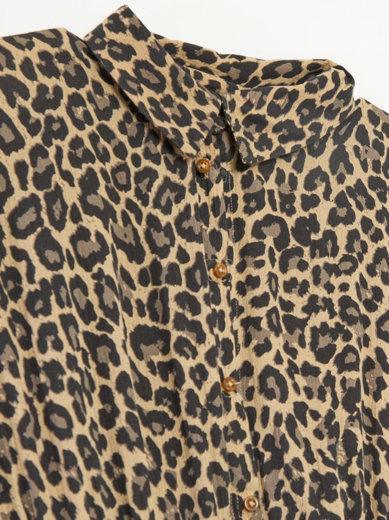 Vestido camisero largo leopardo - colección fácil de poner Beige - Kiabi