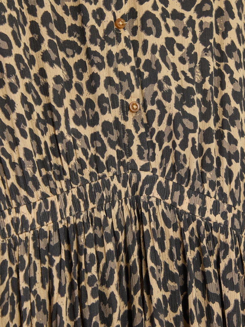 Vestido camisero largo leopardo - colección fácil de poner Beige - Kiabi