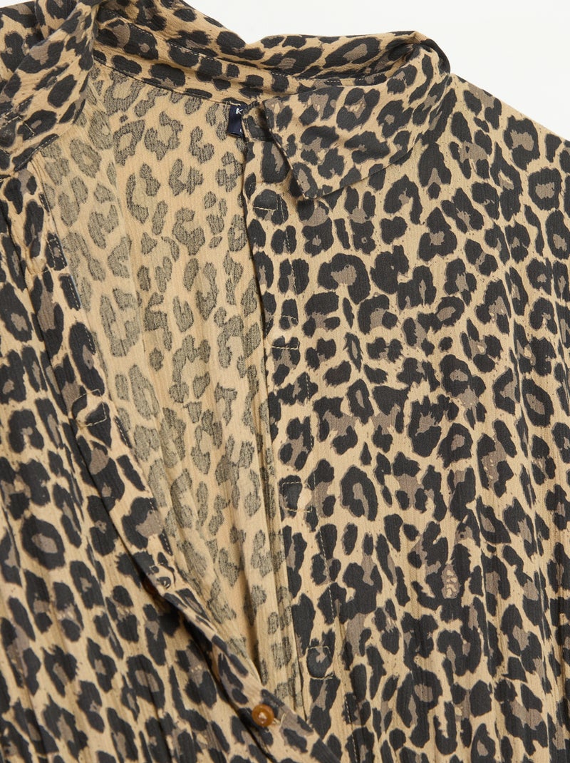 Vestido camisero largo leopardo - colección fácil de poner Beige - Kiabi