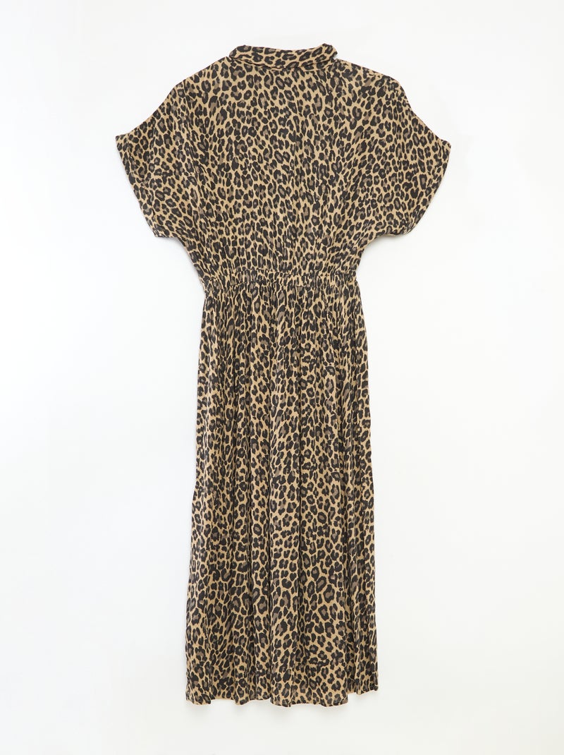 Vestido camisero largo leopardo - colección fácil de poner Beige - Kiabi