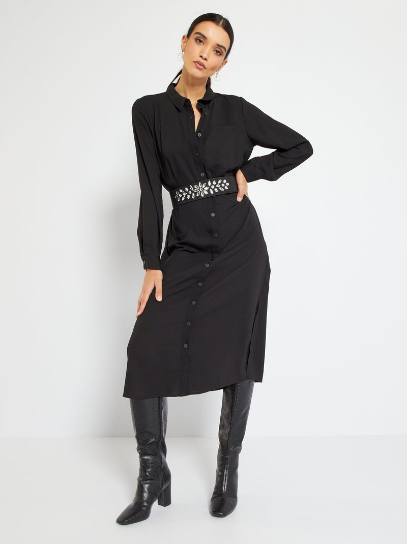 Vestido camisero largo Negro - Kiabi