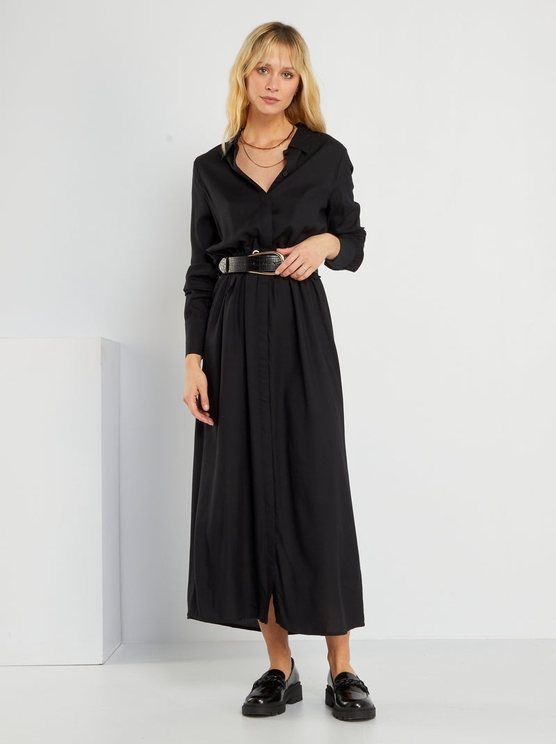 Vestido camisero largo NEGRO - Kiabi