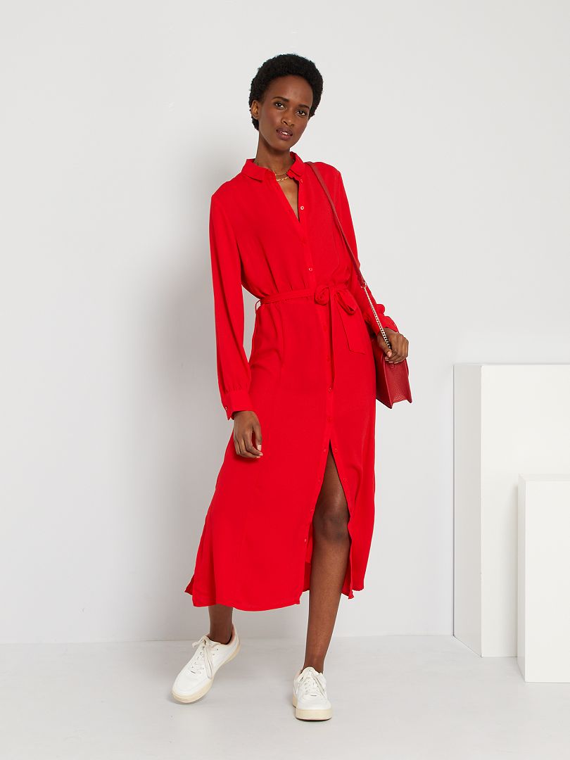 Vestido camisero largo rojo china - Kiabi