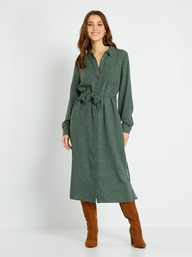 Vestido camisero largo VERDE - Kiabi