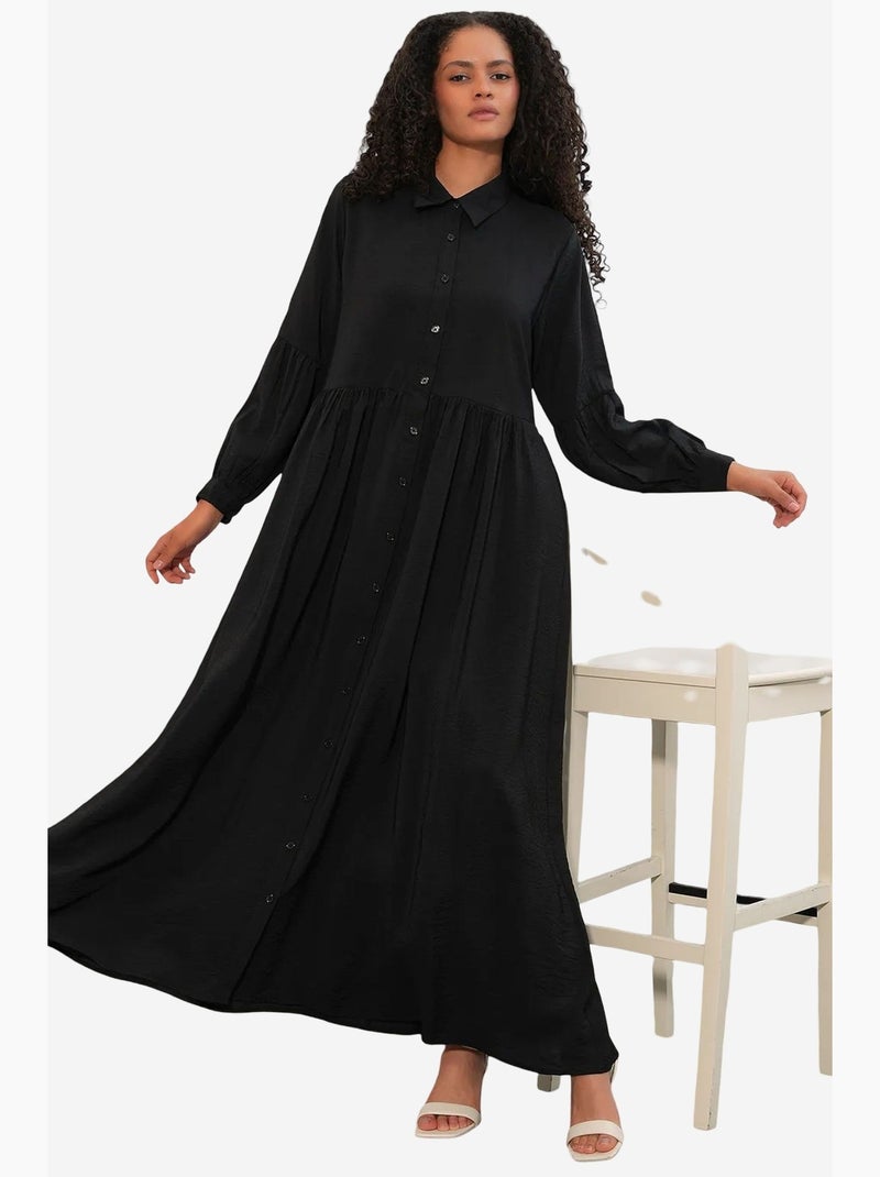 Vestido camisero maxi de corte holgado bdart Negro - Kiabi