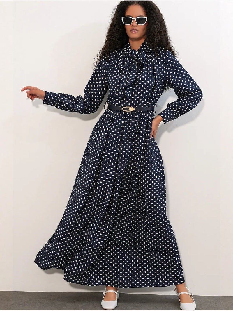 Vestido camisero maxi de lunares bdart Azul marino - Kiabi