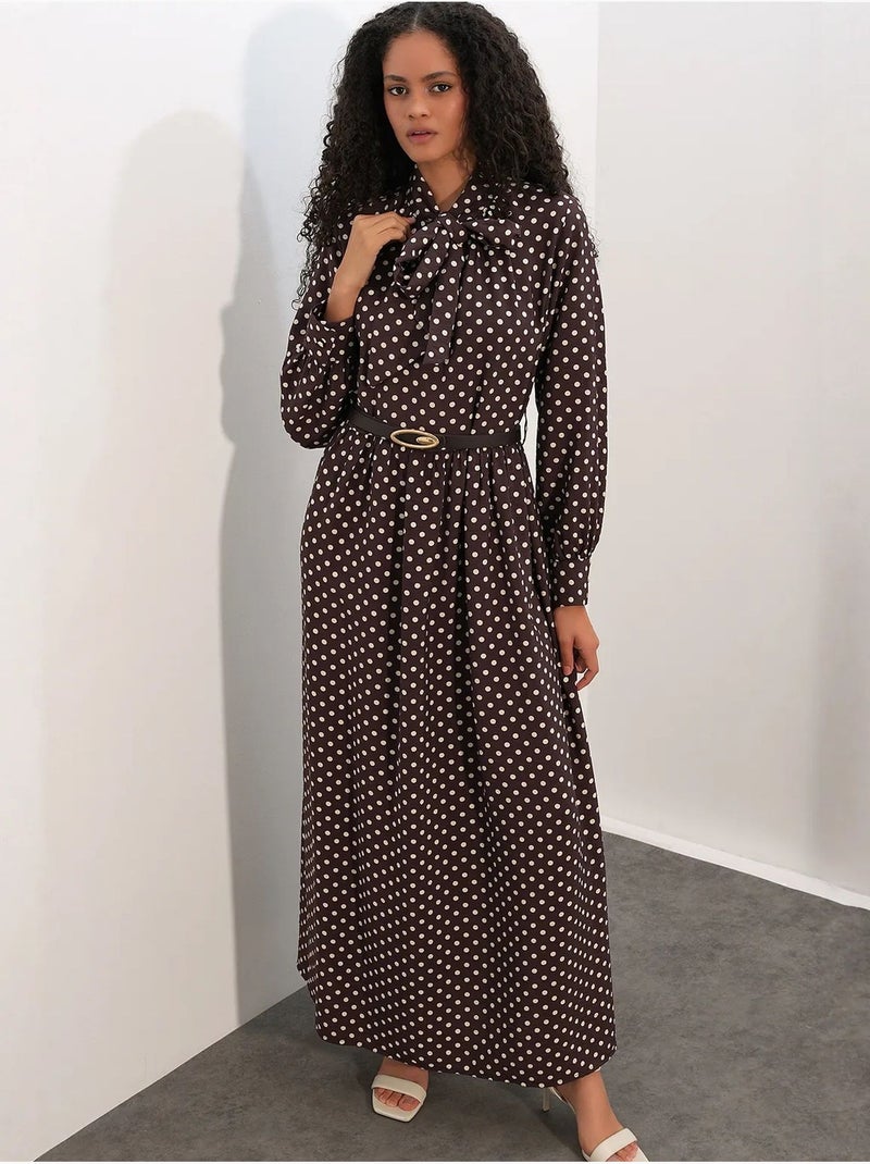 Vestido camisero maxi de lunares bdart Marrón chocolate - Kiabi