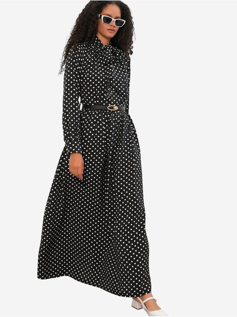 Vestido camisero maxi de lunares bdart Negro - Kiabi