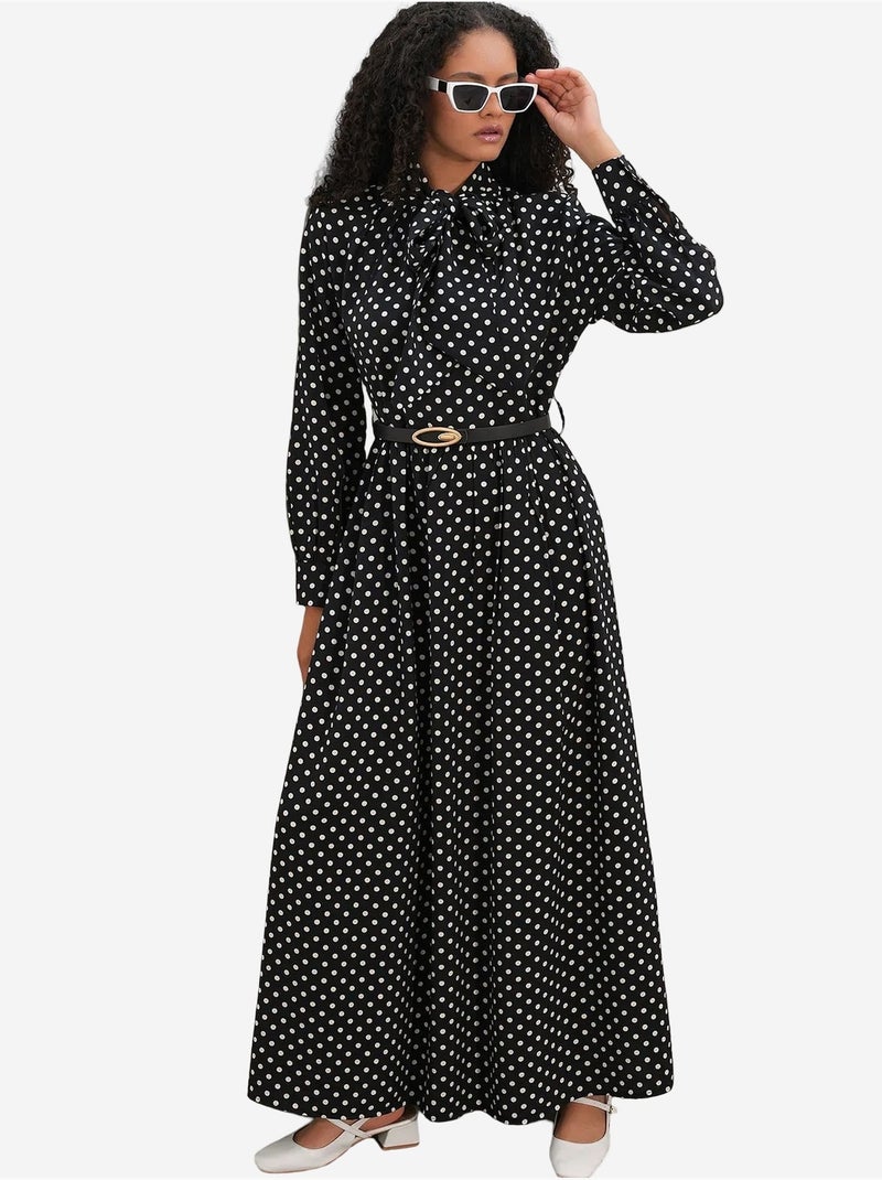 Vestido camisero maxi de lunares bdart Negro - Kiabi