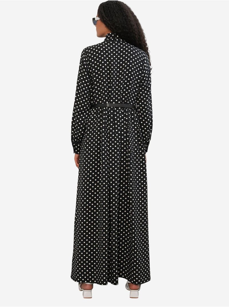 Vestido camisero maxi de lunares bdart Negro - Kiabi