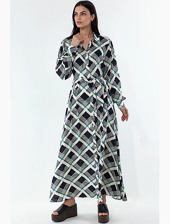 Vestido camisero midi a cuadros con cierre de botones bdart