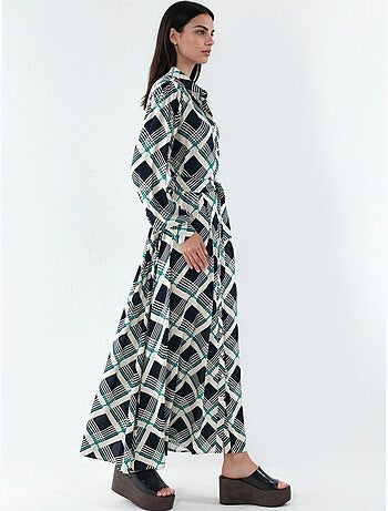 Vestido camisero midi a cuadros con cierre de botones bdart