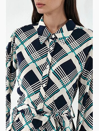 Vestido camisero midi a cuadros con cierre de botones bdart