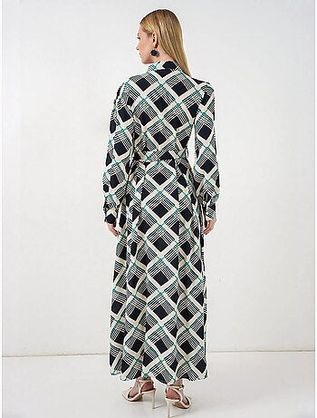 Vestido camisero midi a cuadros con cierre de botones bdart