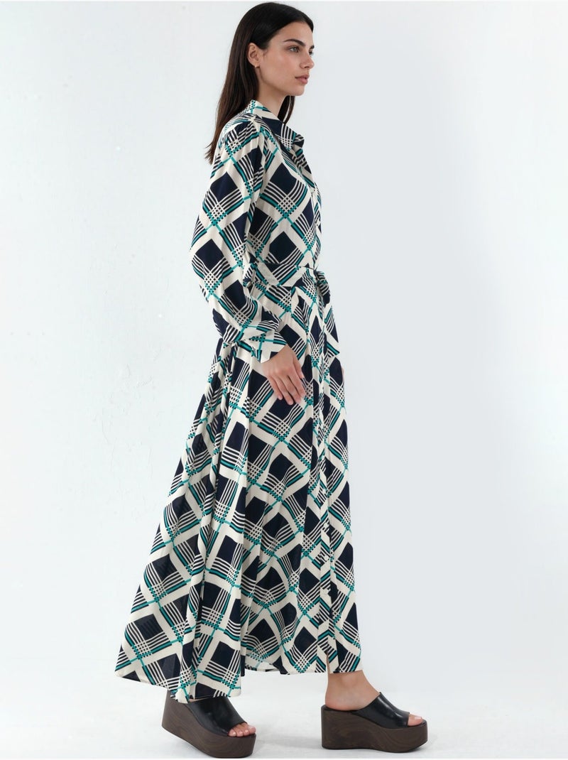 Vestido camisero midi a cuadros con cierre de botones bdart Azul laguna - Kiabi