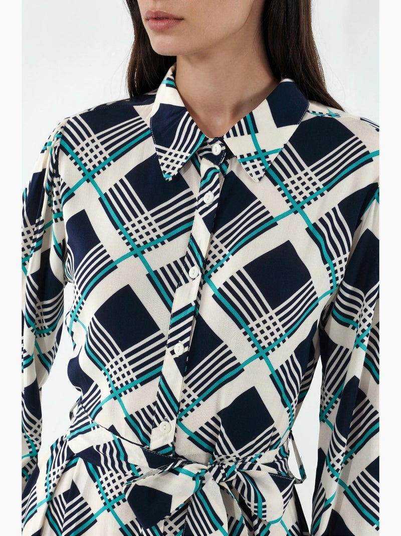 Vestido camisero midi a cuadros con cierre de botones bdart Azul laguna - Kiabi
