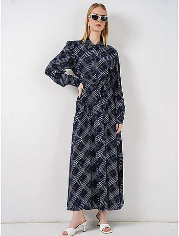 Vestido camisero midi a cuadros con cierre de botones bdart