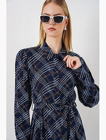 Vestido camisero midi a cuadros con cierre de botones bdart