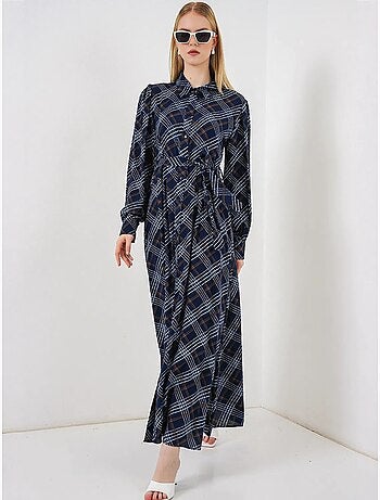 Vestido camisero midi a cuadros con cierre de botones bdart
