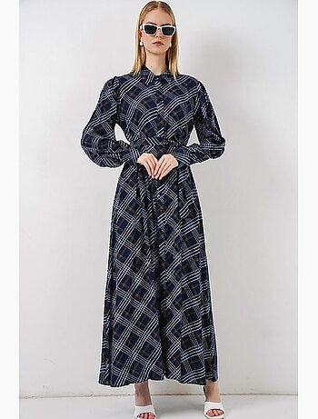 Vestido camisero midi a cuadros con cierre de botones bdart