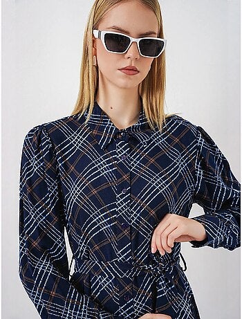 Vestido camisero midi a cuadros con cierre de botones bdart