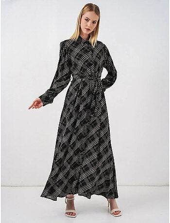 Vestido camisero midi a cuadros con cierre de botones bdart