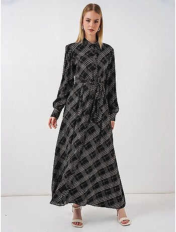 Vestido camisero midi a cuadros con cierre de botones bdart