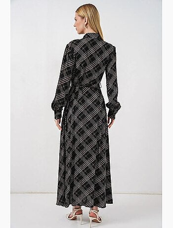 Vestido camisero midi a cuadros con cierre de botones bdart