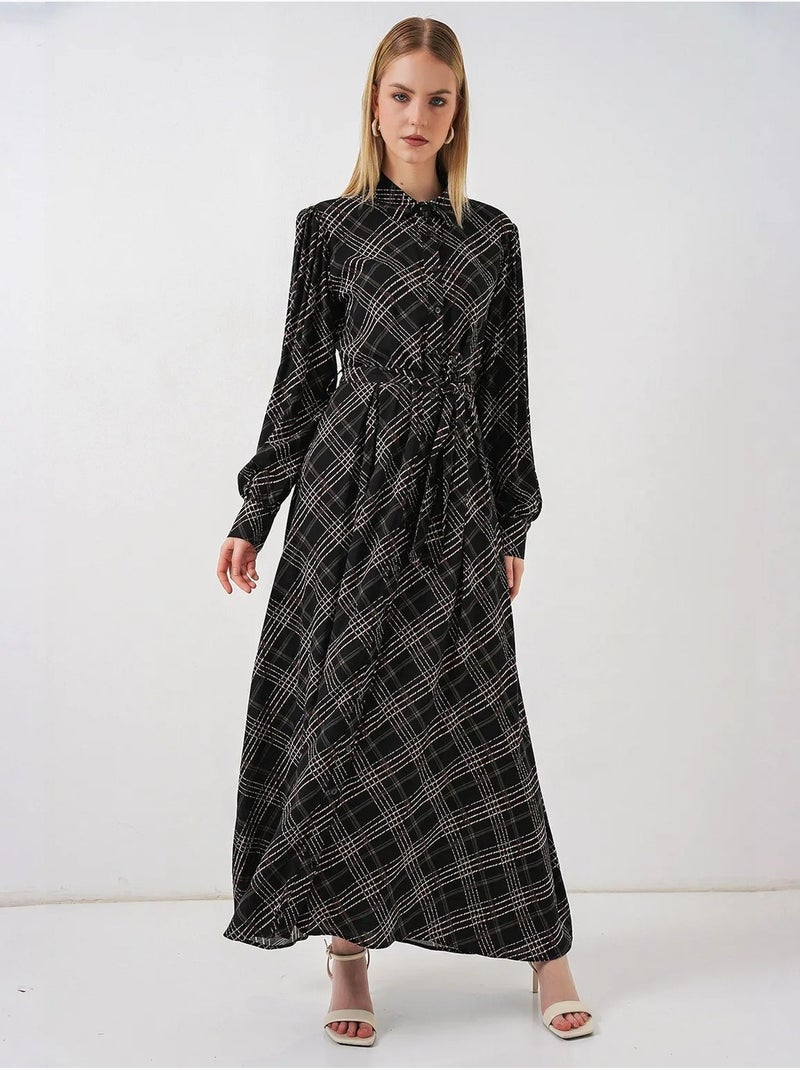Vestido camisero midi a cuadros con cierre de botones bdart Gris negro - Kiabi