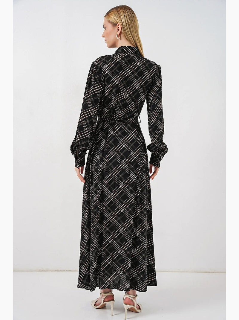 Vestido camisero midi a cuadros con cierre de botones bdart Gris negro - Kiabi