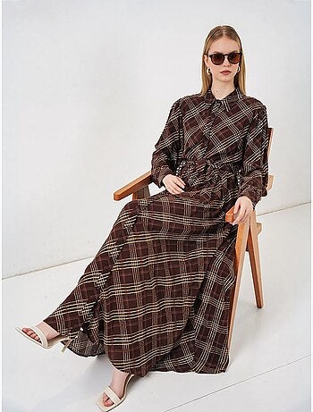 Vestido camisero midi a cuadros con cierre de botones bdart