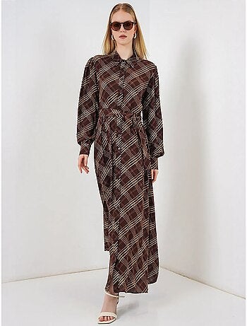 Vestido camisero midi a cuadros con cierre de botones bdart