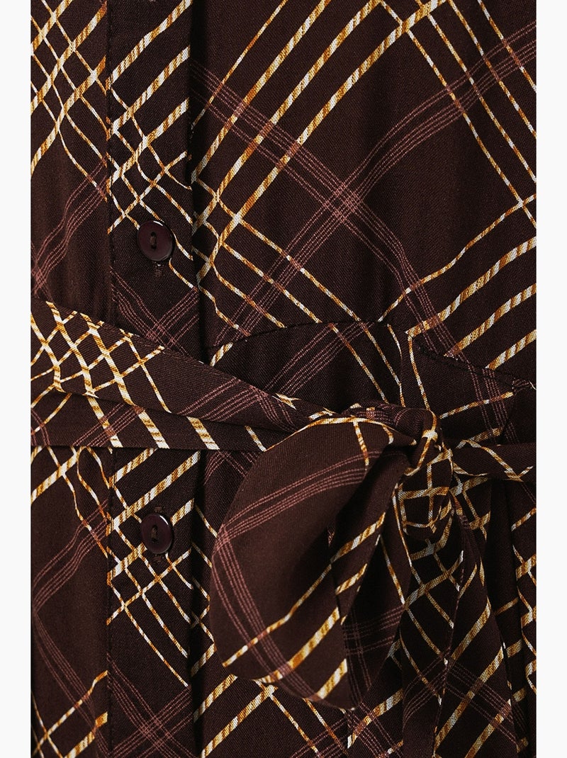 Vestido camisero midi a cuadros con cierre de botones bdart Marrón chocolate - Kiabi