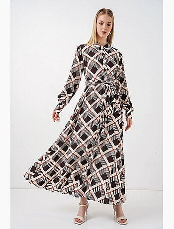 Vestido camisero midi a cuadros con cierre de botones bdart