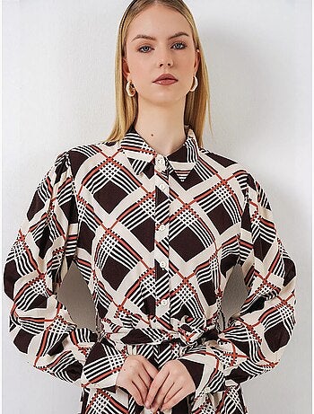 Vestido camisero midi a cuadros con cierre de botones bdart