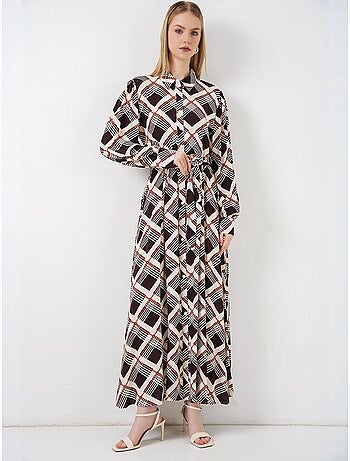 Vestido camisero midi a cuadros con cierre de botones bdart