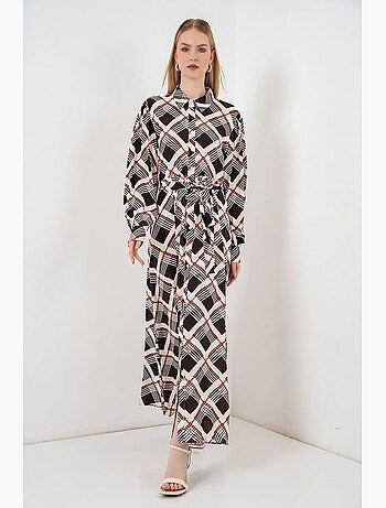 Vestido camisero midi a cuadros con cierre de botones bdart