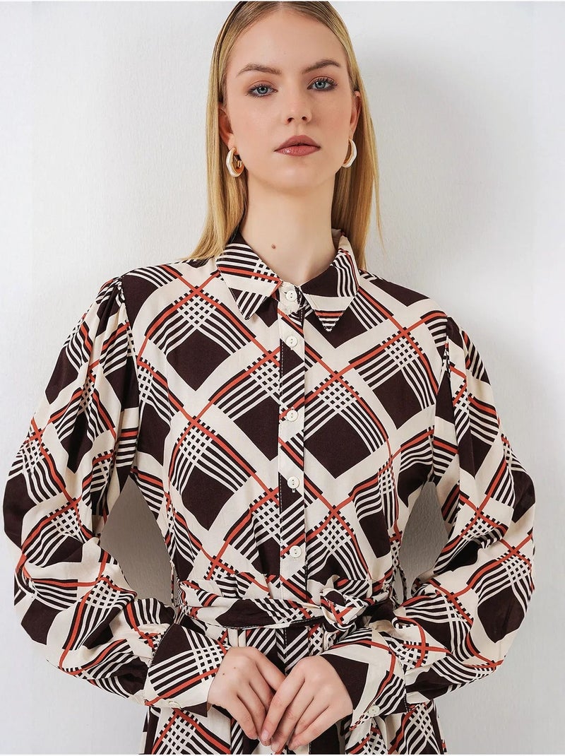Vestido camisero midi a cuadros con cierre de botones bdart Marrón - Kiabi