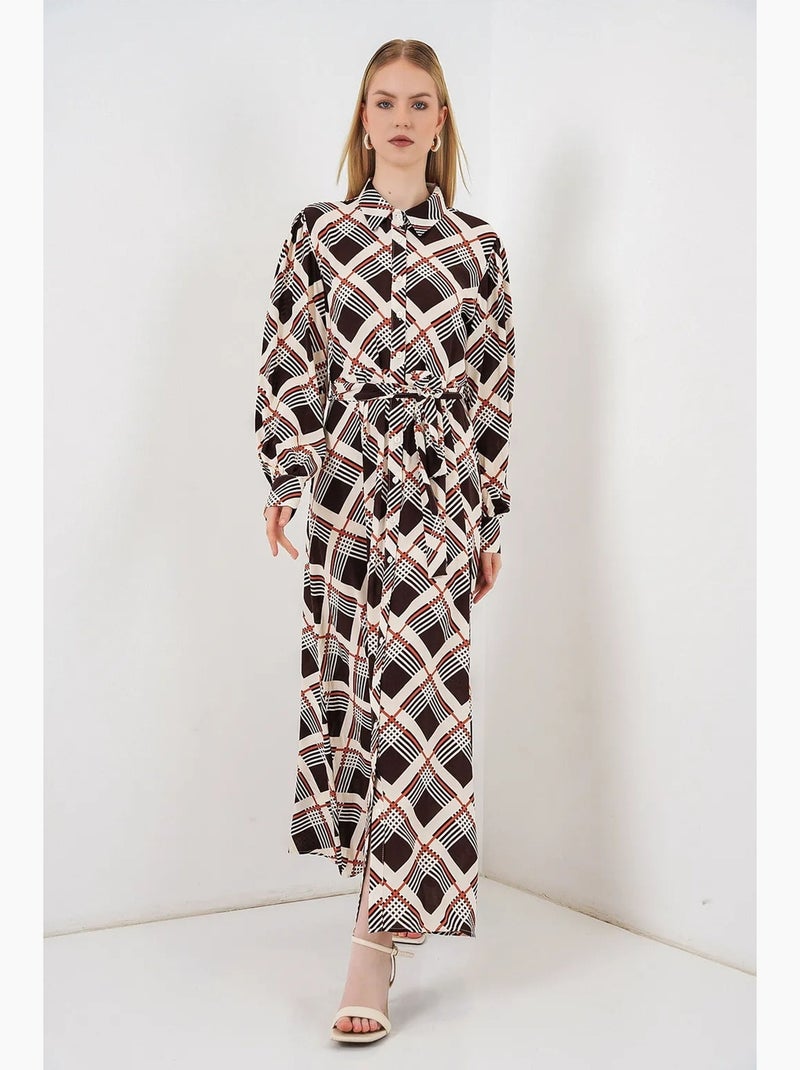 Vestido camisero midi a cuadros con cierre de botones bdart Marrón - Kiabi