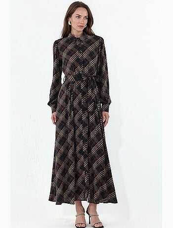 Vestido camisero midi a cuadros con cierre de botones bdart