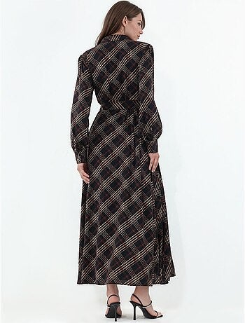 Vestido camisero midi a cuadros con cierre de botones bdart