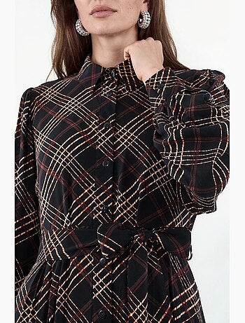 Vestido camisero midi a cuadros con cierre de botones bdart
