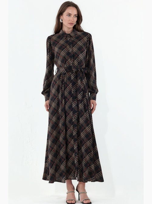 Vestido camisero midi a cuadros con cierre de botones bdart - Kiabi