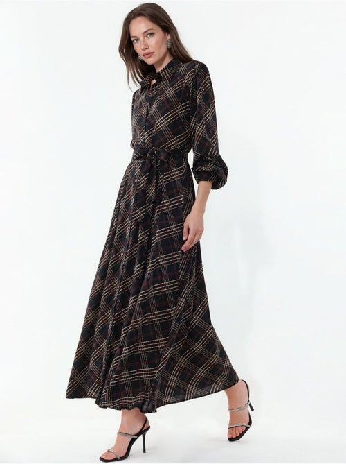 Vestido camisero midi a cuadros con cierre de botones bdart - Kiabi