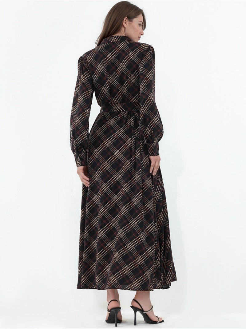 Vestido camisero midi a cuadros con cierre de botones bdart Negro - Kiabi