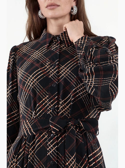 Vestido camisero midi a cuadros con cierre de botones bdart - Kiabi