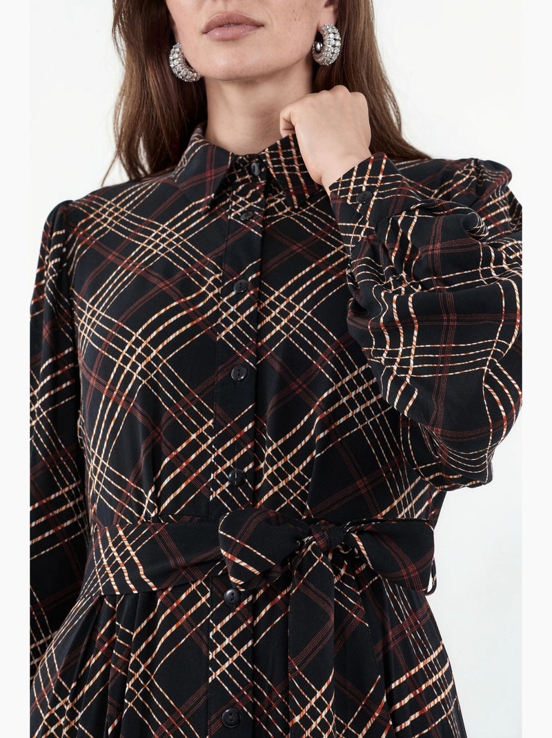 Vestido camisero midi a cuadros con cierre de botones bdart Negro - Kiabi