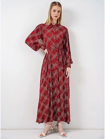 Vestido camisero midi a cuadros con cierre de botones bdart
