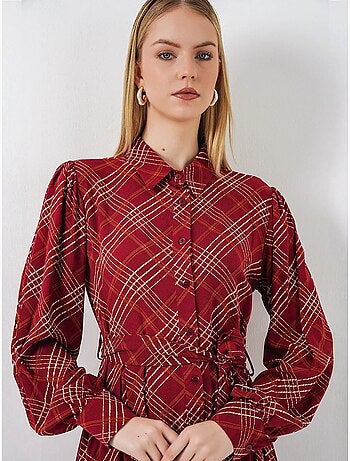 Vestido camisero midi a cuadros con cierre de botones bdart
