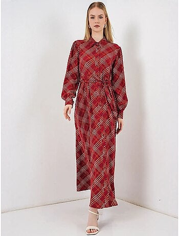 Vestido camisero midi a cuadros con cierre de botones bdart